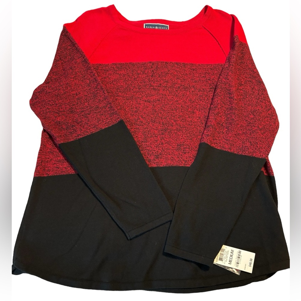 Karen Scott Pull Over Color Block Sweater